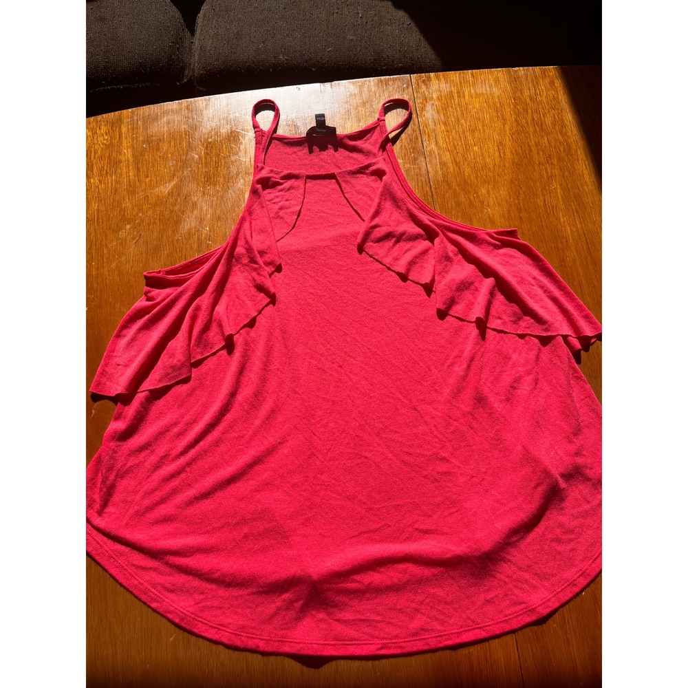 Express Womens Red Cold‎ Shoulder Ruffle Halter Top Blouse Medium